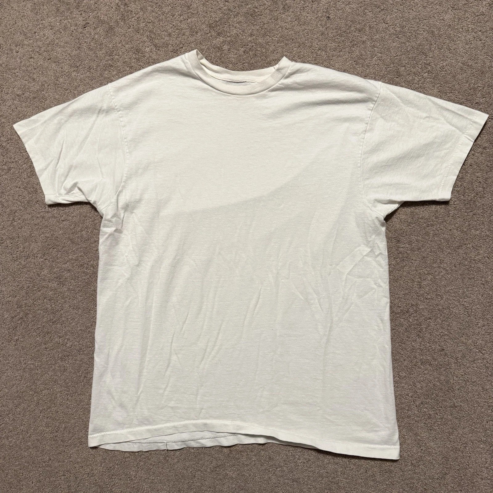 Vtg 80s Blank White T-Shirt Mens Medium Single Stitch Vintage