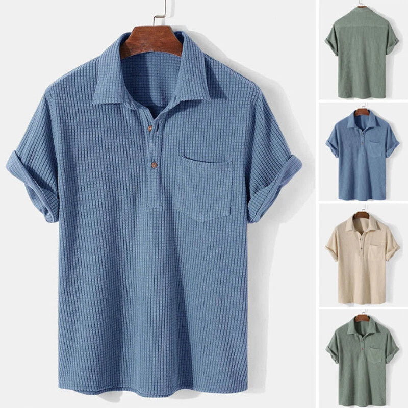 Men's shirt new short sleeved corduroy lapel shirt simple top trend