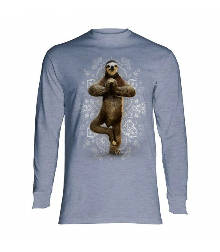 Namaste Sloth Yoga Thankful Lazy The Mountain Gray Cotton Long Sleeve Shirt S-M