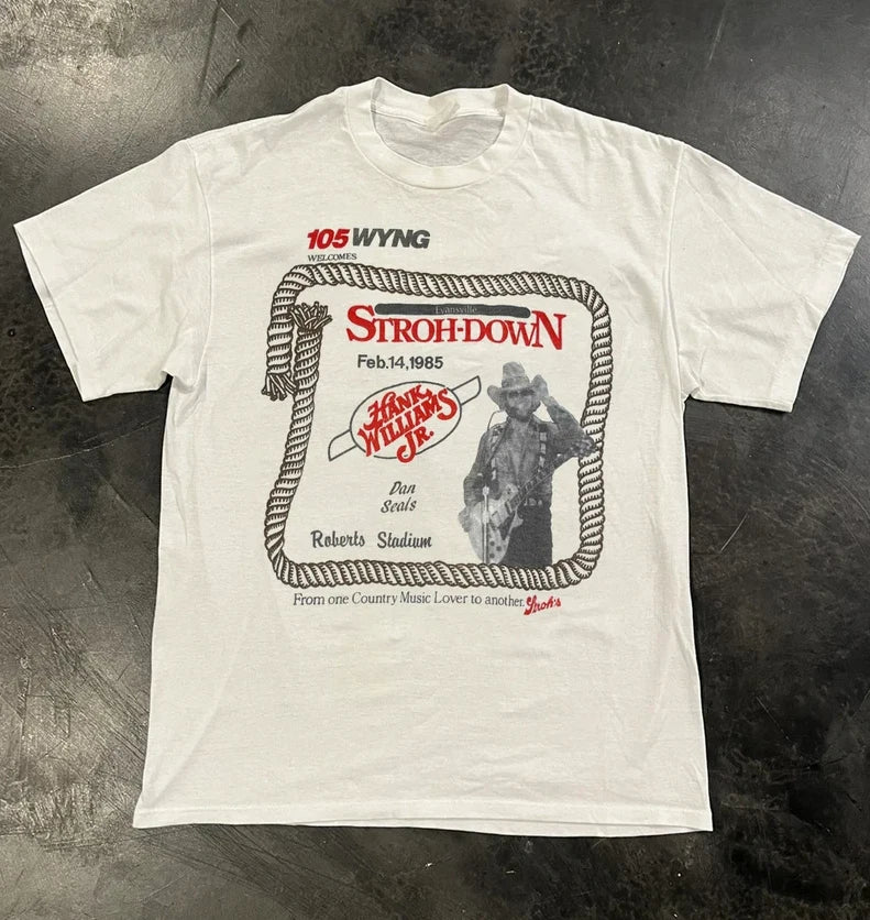 Hank Williams Jr. Straw-Down 1985 T-Shirt, Vtg 80s Hank Williams Jr Graphic shir