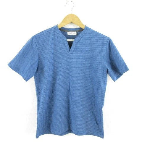element of SIMPLE LIFE Men's Blue Gray Key Neck Short Sleeve T-Shirt M Cotton Po