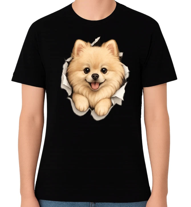 Cute Pomeranian Puppy Graphic Unisex Ripped T-Shirt Dog Lover Pet Tee