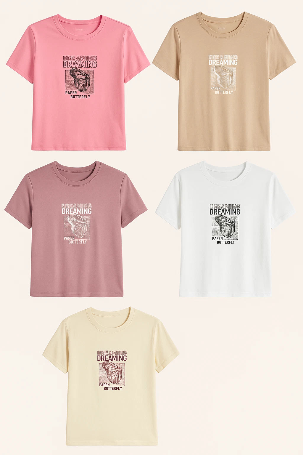 Shein "Dreaming Paper Butterfly" Graphic Tees – Various Colors & Sizes