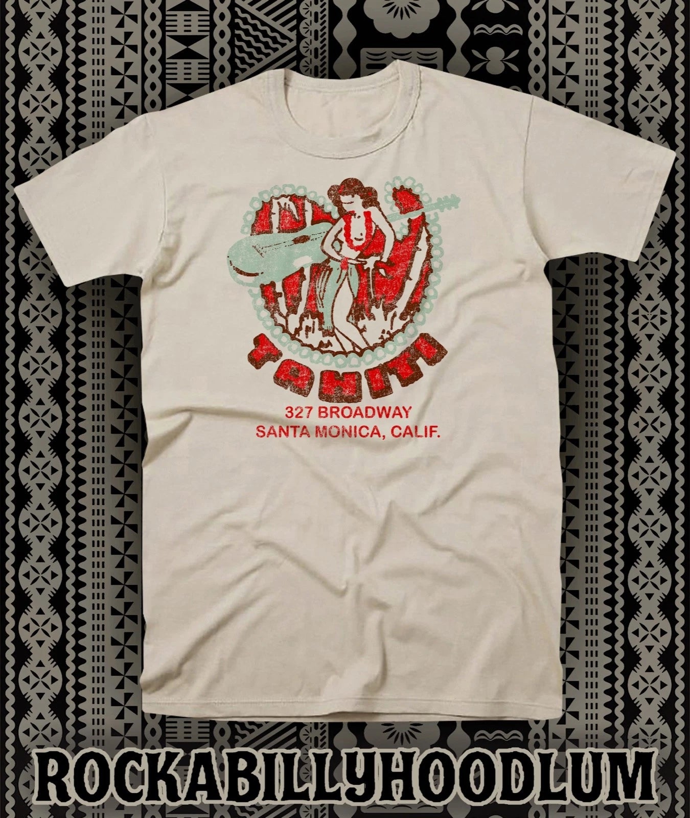 Retro Tiki Art Tee T Shirt Mug Restaurant Bar Lounge Tahiti Santa Monica CA