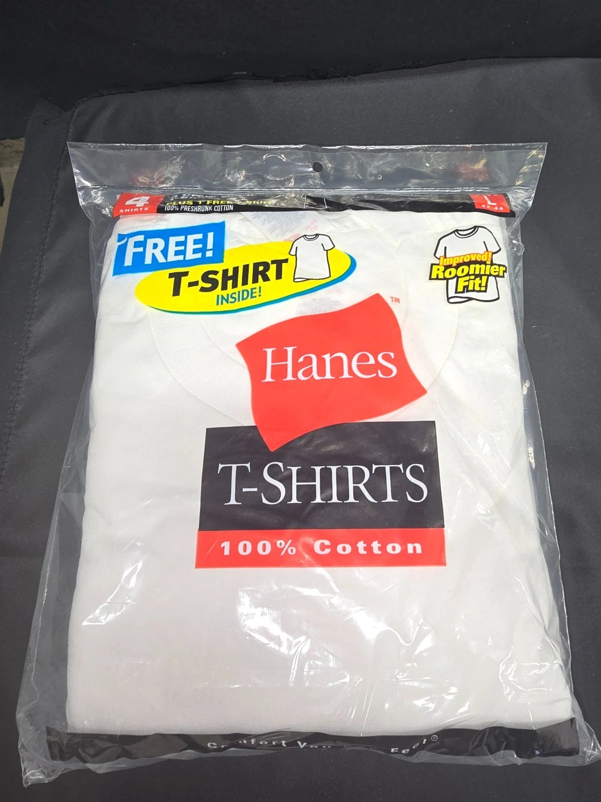 NEW Vintage 2000 Hanes T Shirt 4 Pack Mens L White Crew Neck