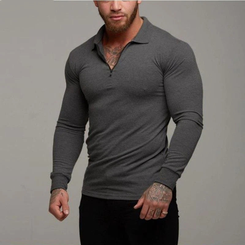 Mens Polo Long Sleeve T-shirt Proclub Plain Heavyweight Athletic Premium Casual