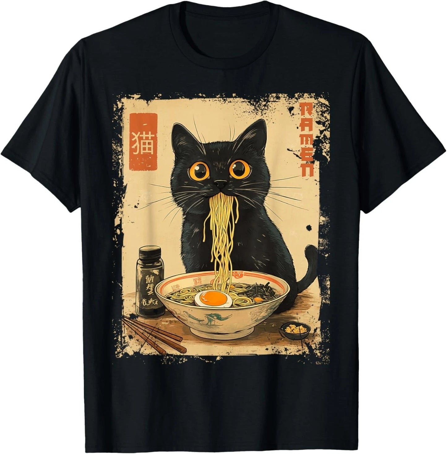 Cat Ramen Anime Kawaii Cat Eating Ramen Noodles T-Shirt  Uni Gift Unisex T-Shirt