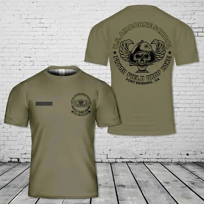 Custom Name Fort Benning Airborne Jump School Fryar Field Jump Zone 3D T-Shirt