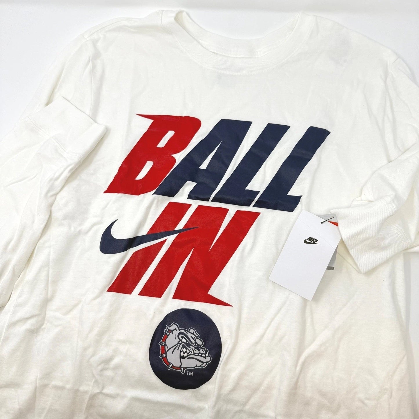 Nike Gonzaga Bulldogs Ball In Long Sleeve Graphic T-Shirt White Mens Large NEW