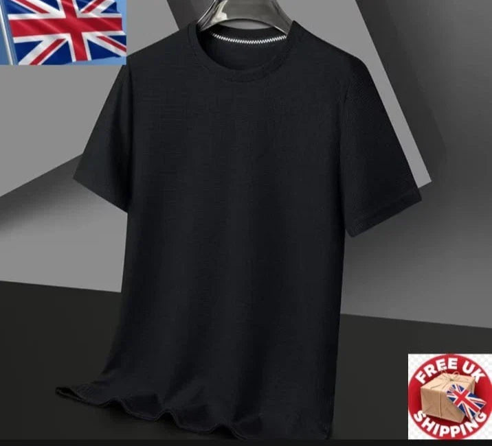 Men's Summer Waffle Knit T-Shirt Short Sleeve Round Neck Casual Breathable Top