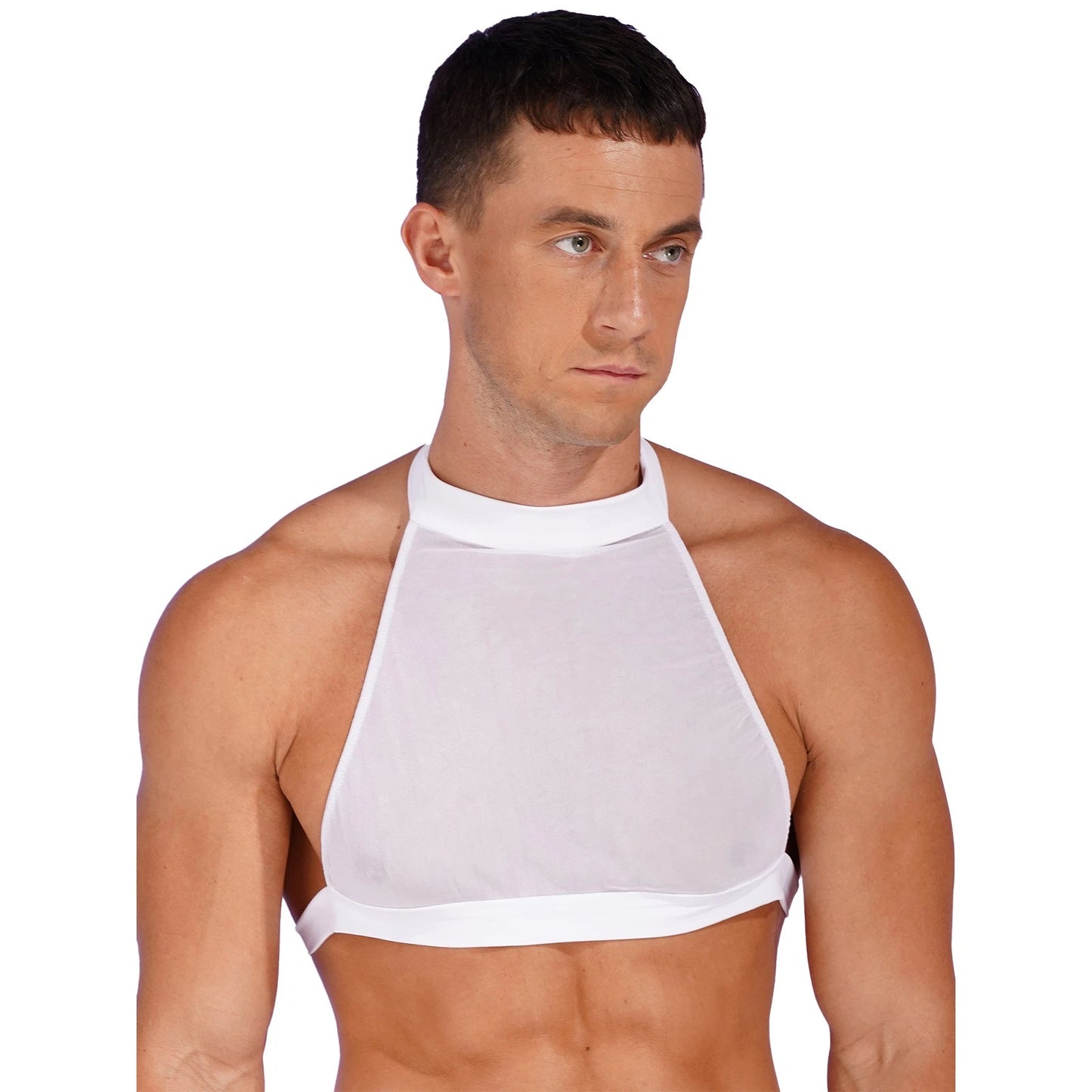 Mens Shirts Solid Color Crop Tops Sheer Tank Vest Sports Backless Nightwear