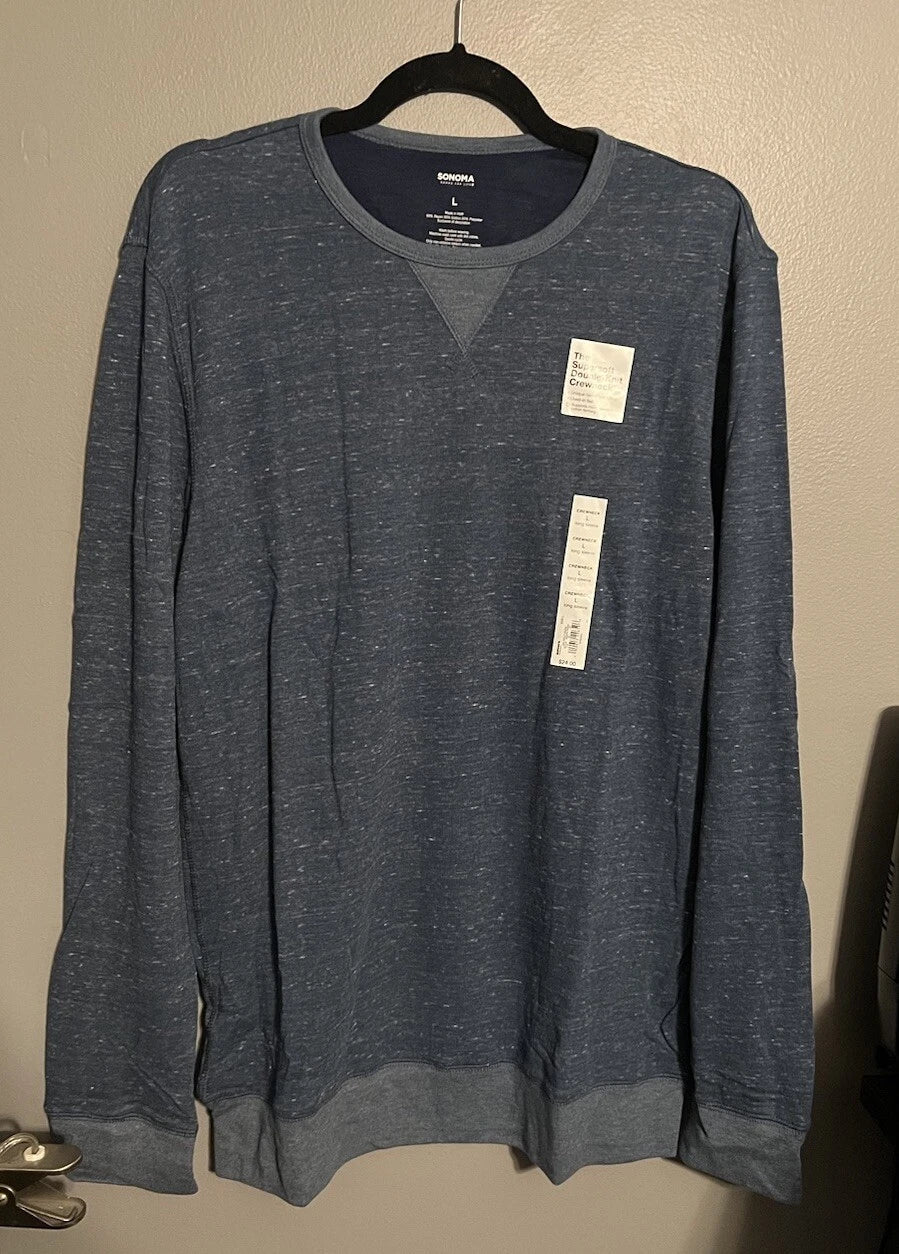 Sonoma Men’s Blue Long Sleeve Top Large Crewneck Super Soft Double Knit New