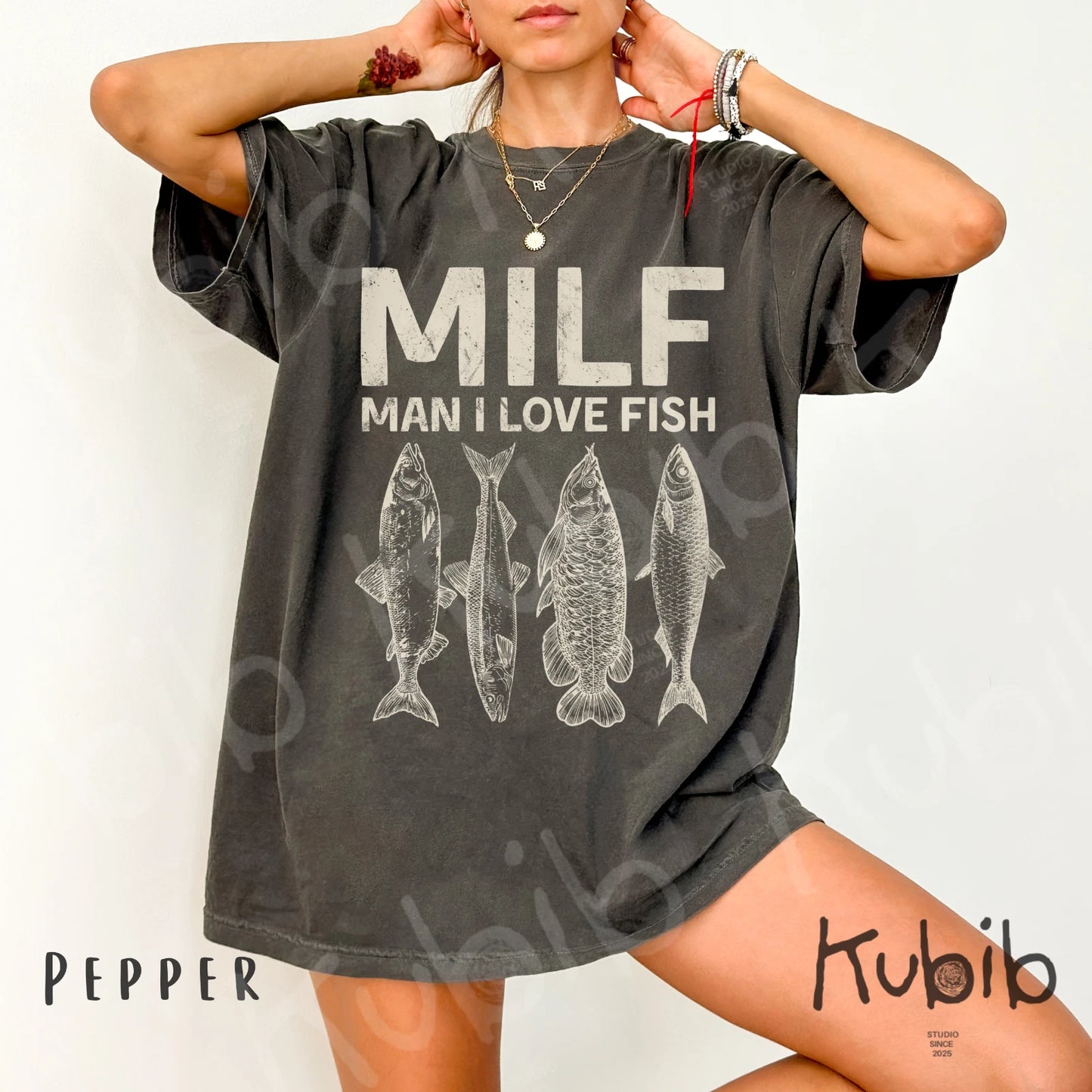 MILF Man I Love Fish Shirt Funny Fishing Shirts Vintage 90s Retro Meme Tee Gift