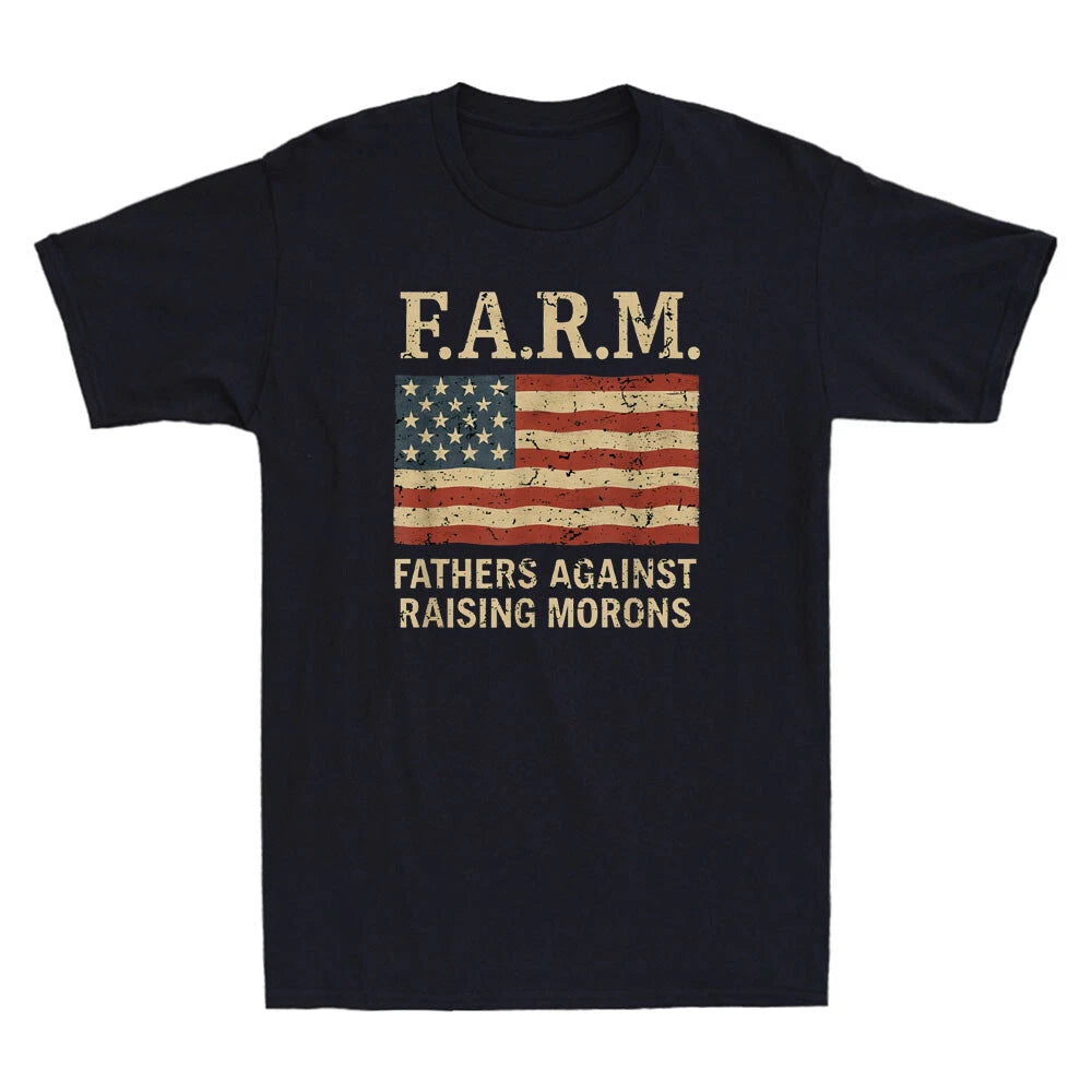 Fathers Against Raising Morons Funny USA Flag Vintage Men's Short Sleeve T-Shirt