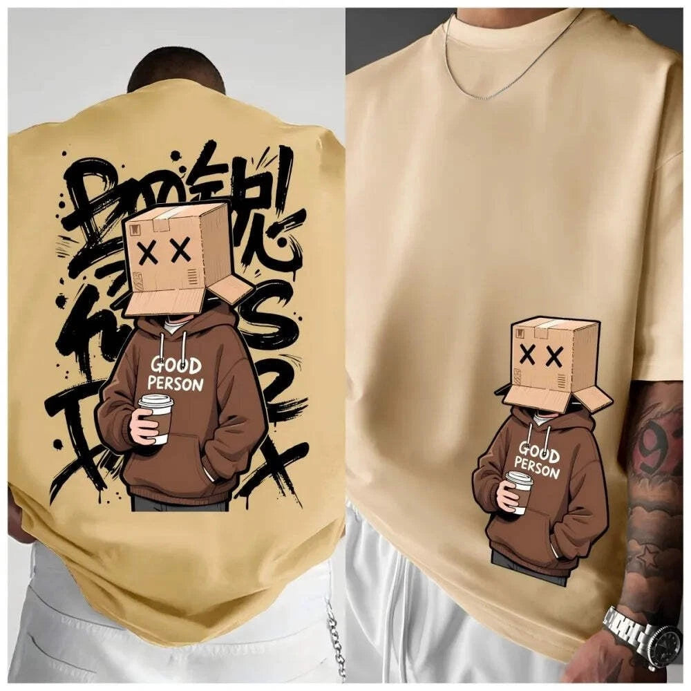 Men’s Cartoon Graphic T-Shirt Streetwear Graffiti Print Breathable Casual Top
