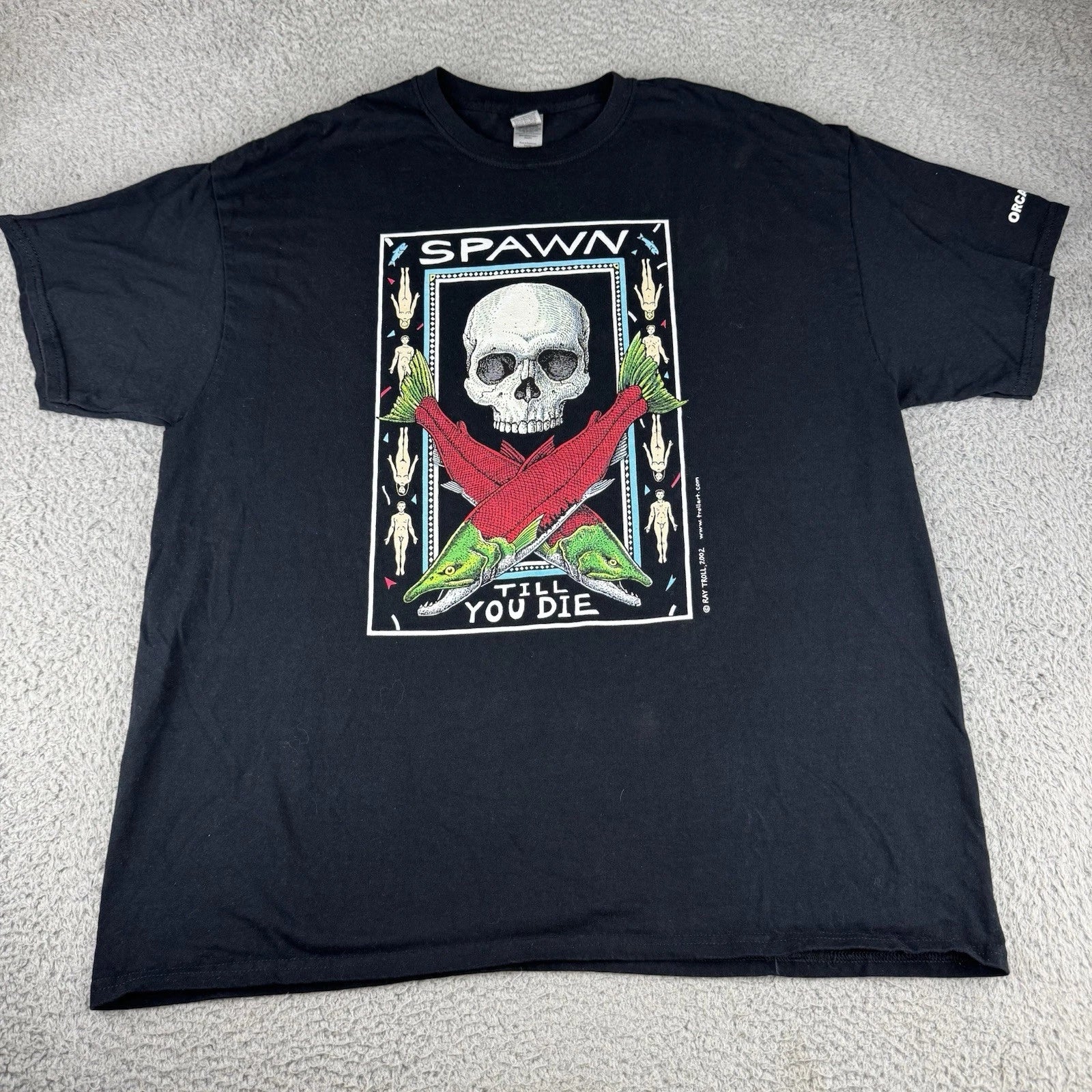 Ray Troll Spawn Till You Die 2002 T-Shirt Size Xl Black Fish Funny Naked Y2k
