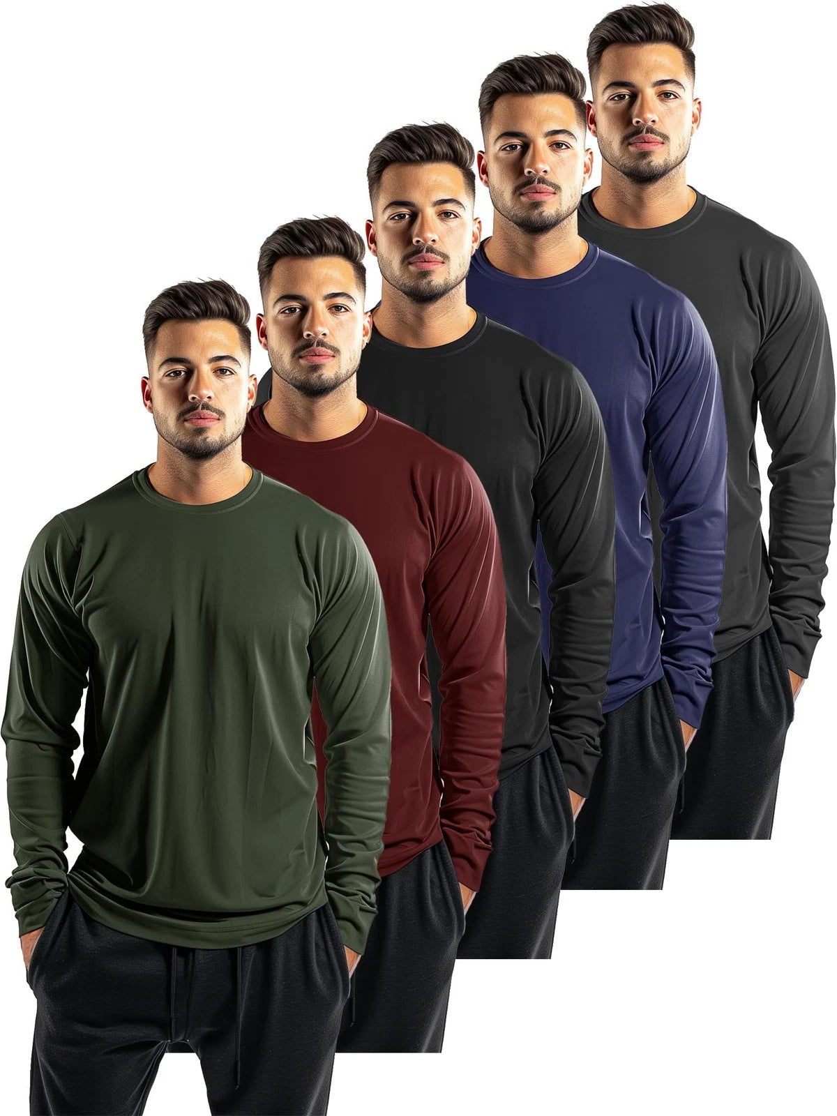 5 Pack Mens Long Sleeve Shirts Quick Dry Moisture Wicking Athletic Running Gy...