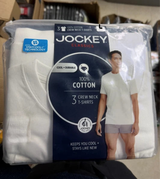 Jockey Crew Neck 100% Cotton T-shirts 3 pack Large - White