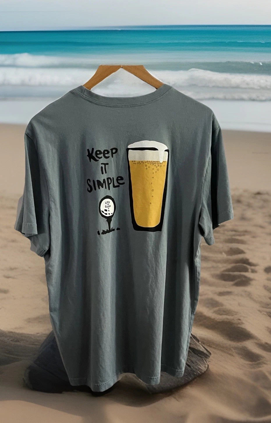 Life Is Good Keep It Simple Golf Beer T-Shirt Tee Crusher Cotton Blue Mens Large