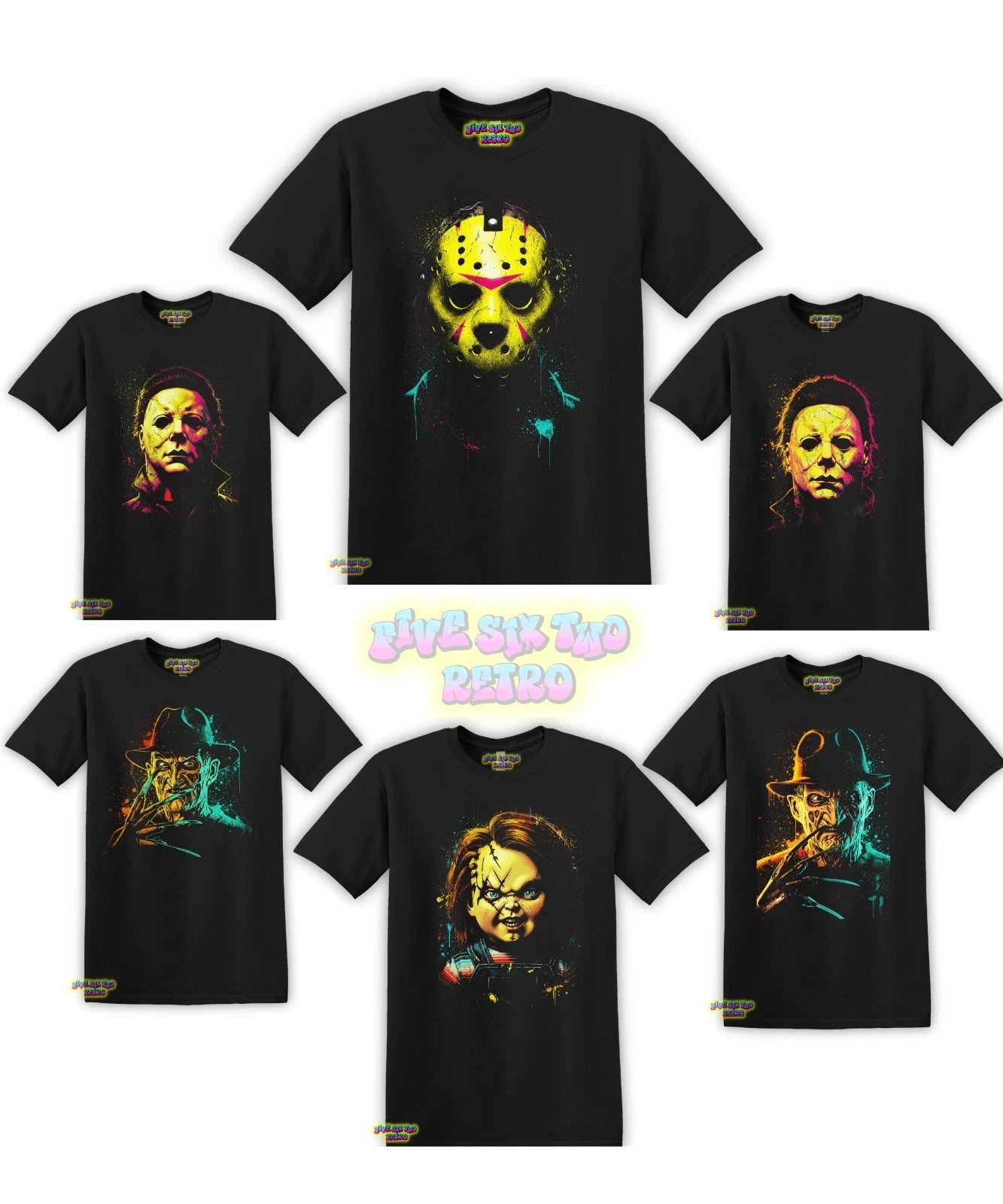 Jason Voorhees, Freddy Krueger Michael Myers, Chucky Horror Black T-Shirt S-3XL