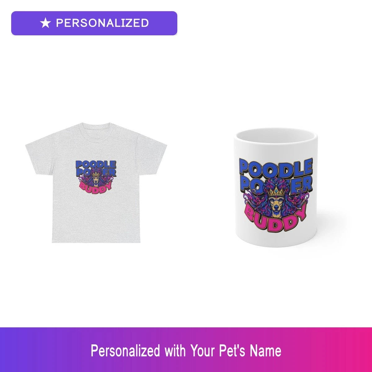 Custom Poodle Gift Set Shirt Mug Personalized Pet Name Bundle Dog Lover