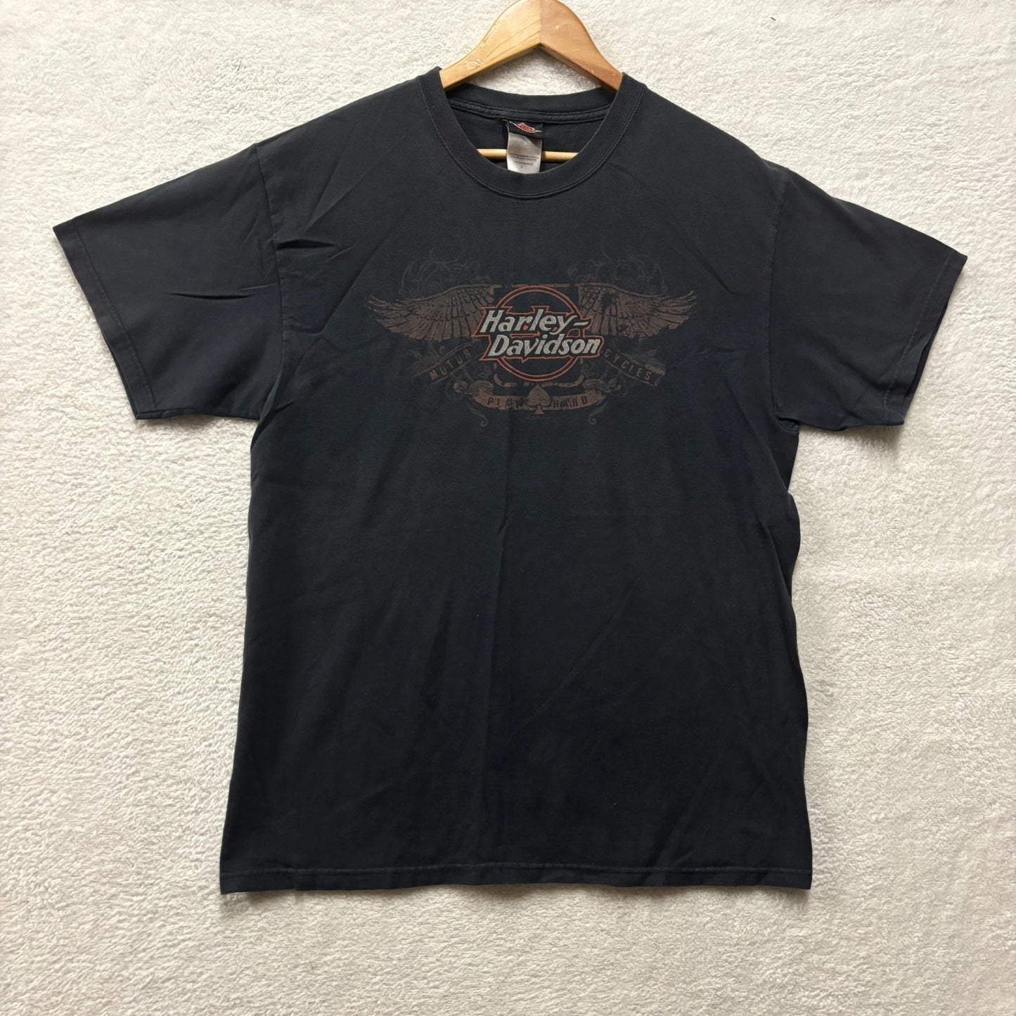 Harley-Davidson Shirt Mens L Eagle Motorcycle Y2K Wings Graphic Black Grunge