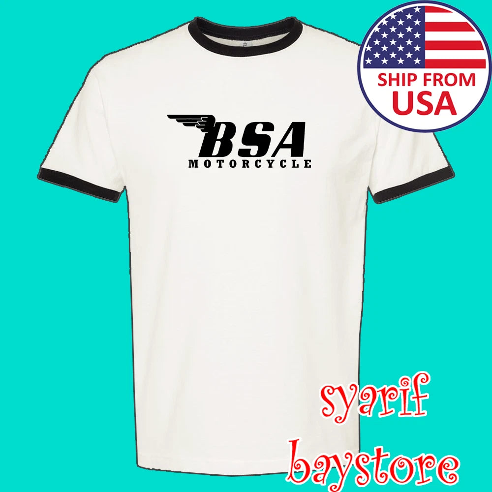 BSA Classic Motorcycle Men's Ringer Black Size S to 3XL