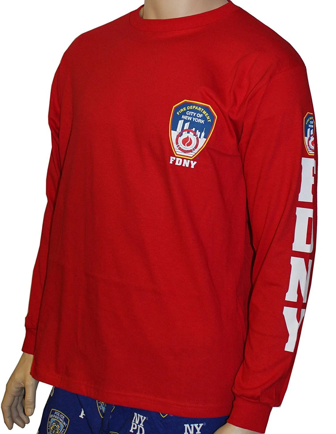 Men's Long Sleeve FDNY Officially Licensed Keep Back 200 Feet T-Shirt Red