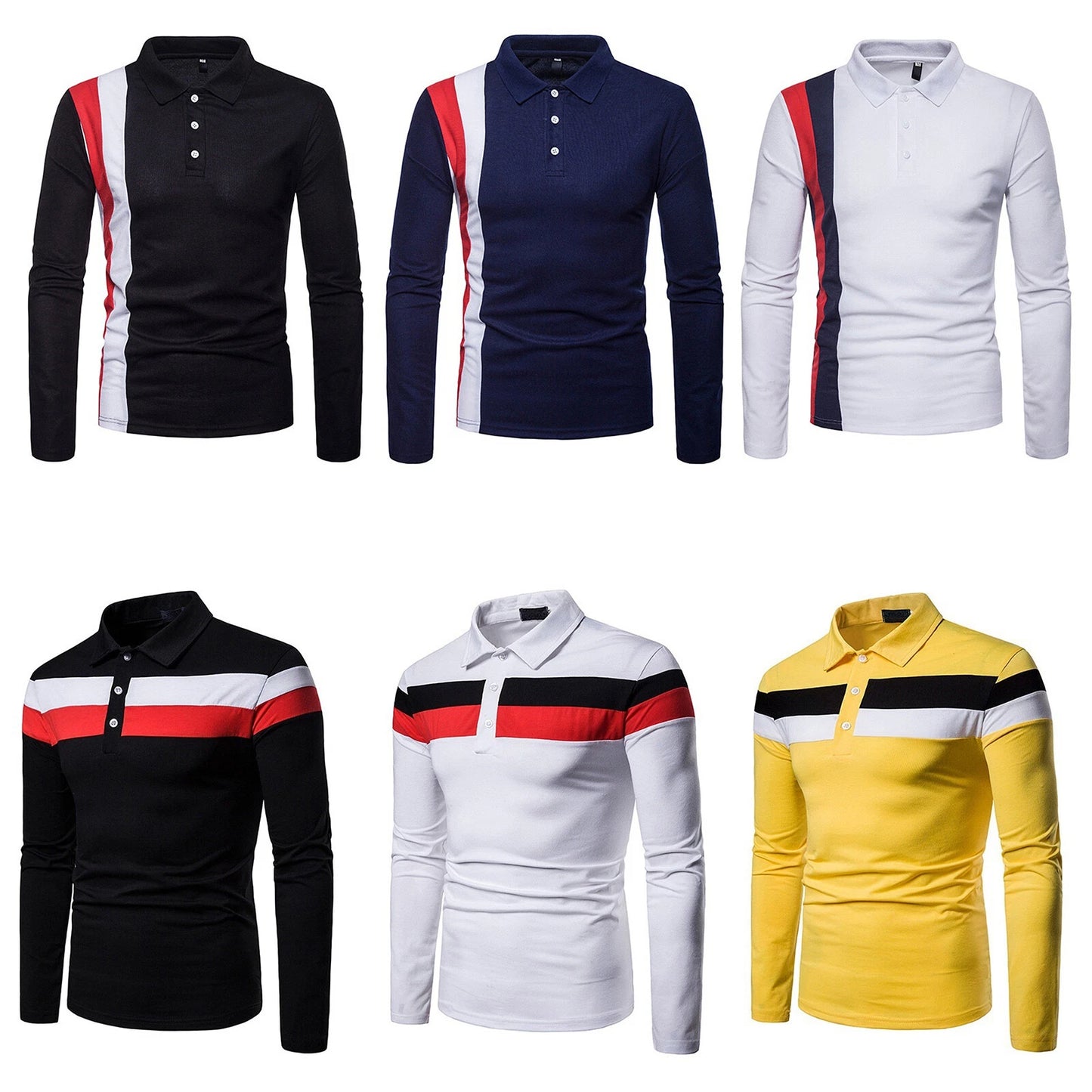 Mens Casual Long Sleeve Stripe Contrast Slim Fit T-Shirt Tops Business Shirts