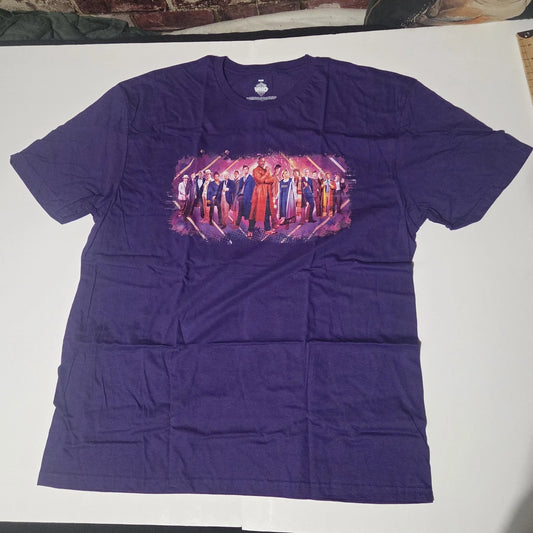 Offical Doctor Who: 1-15 Regeneration Print Unisex T-Shirt Purple, Size XL, New