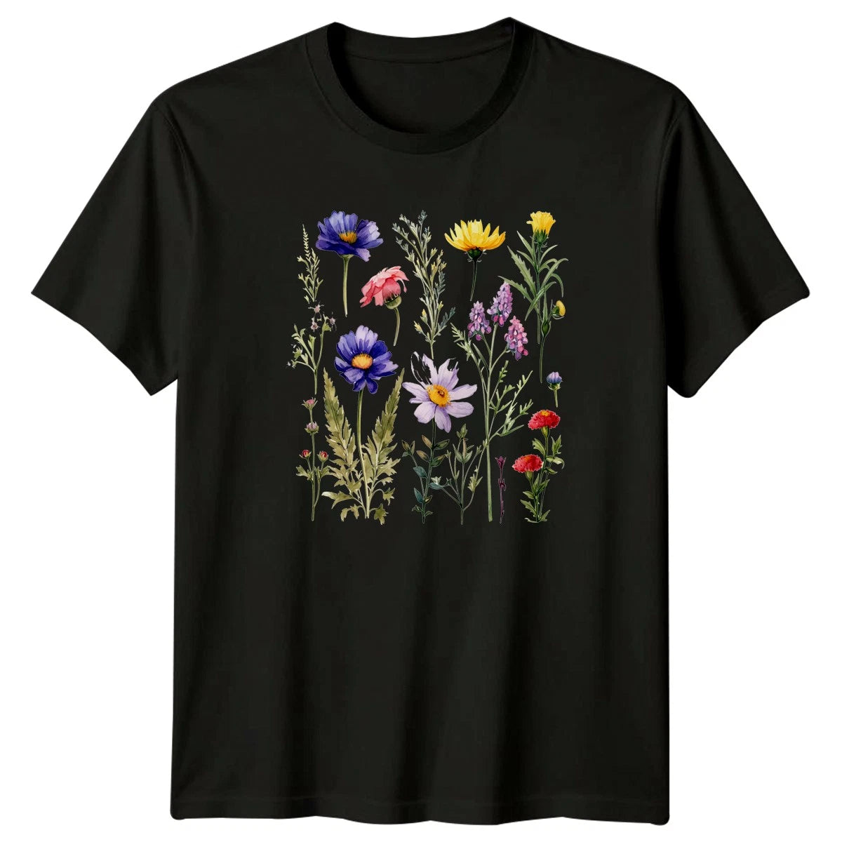 Watercolor Wildflowers Flowers Nature Mens T Shirt Womens Tee Graphic Unisex Top