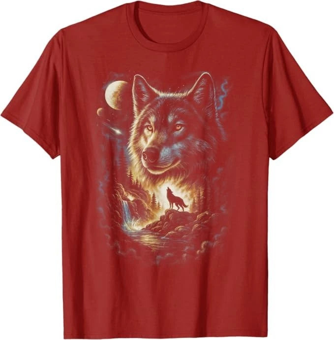 Wolf Howling Moon Forest Nature Wildlife Lovers Animal Men T-Shirt