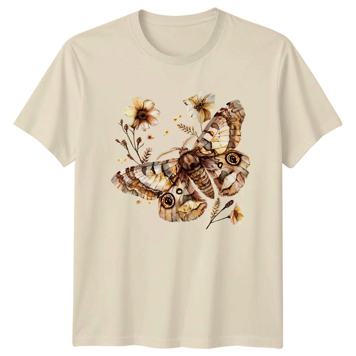 Boho Moth Floral T-Shirt Nature Art Gift For Her