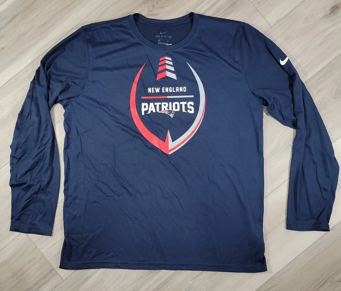 New England Patriots T-Shirt Mens XL Blue Long Sleeve The Nike Tee Dri-Fit Ftbll