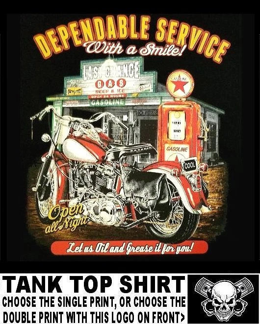 Last Chance Gas & Dependable Service Garage Biker Skull Motorcycle Tank Top WS54