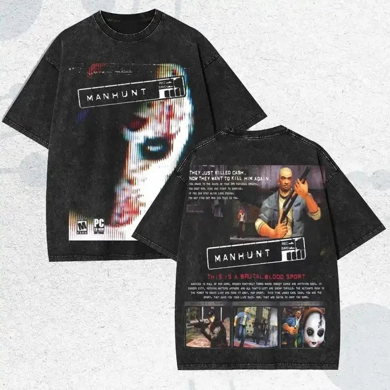 Manhunt PS2 T-Shirt Graphic Print Unisex Video Game Shirts Washed Cotton