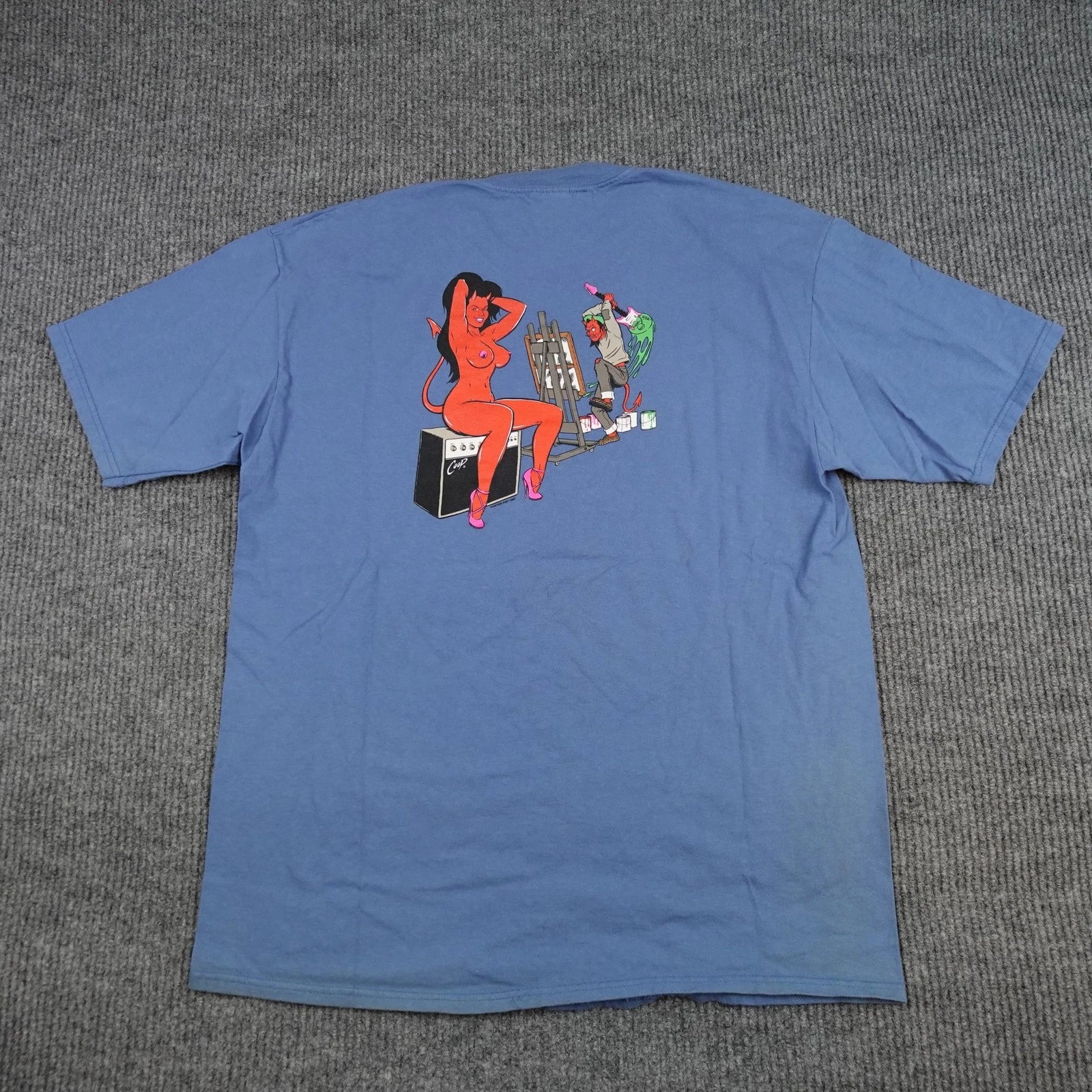 Vintage Coop Devil Pin-Up Poster Pop Shirt Mens XL Blue Hanes Beefy-T 1997