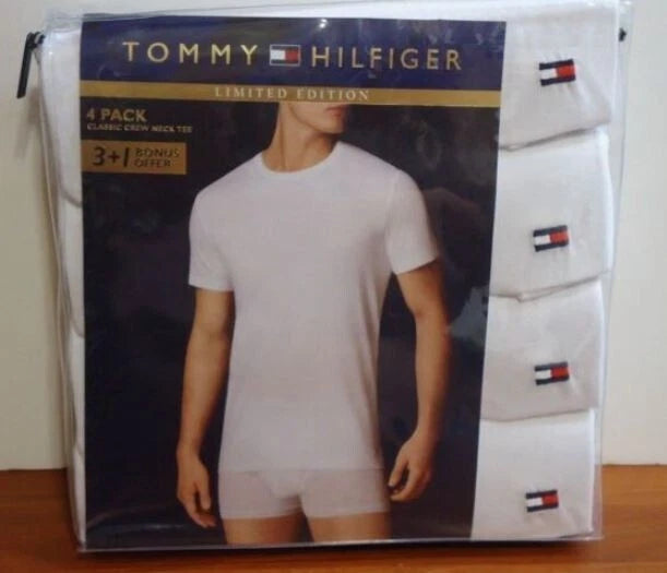 Tommy Hilfiger 4-Pack Men's Cotton Classic Crew-Neck T-Shirts White M (38-40)