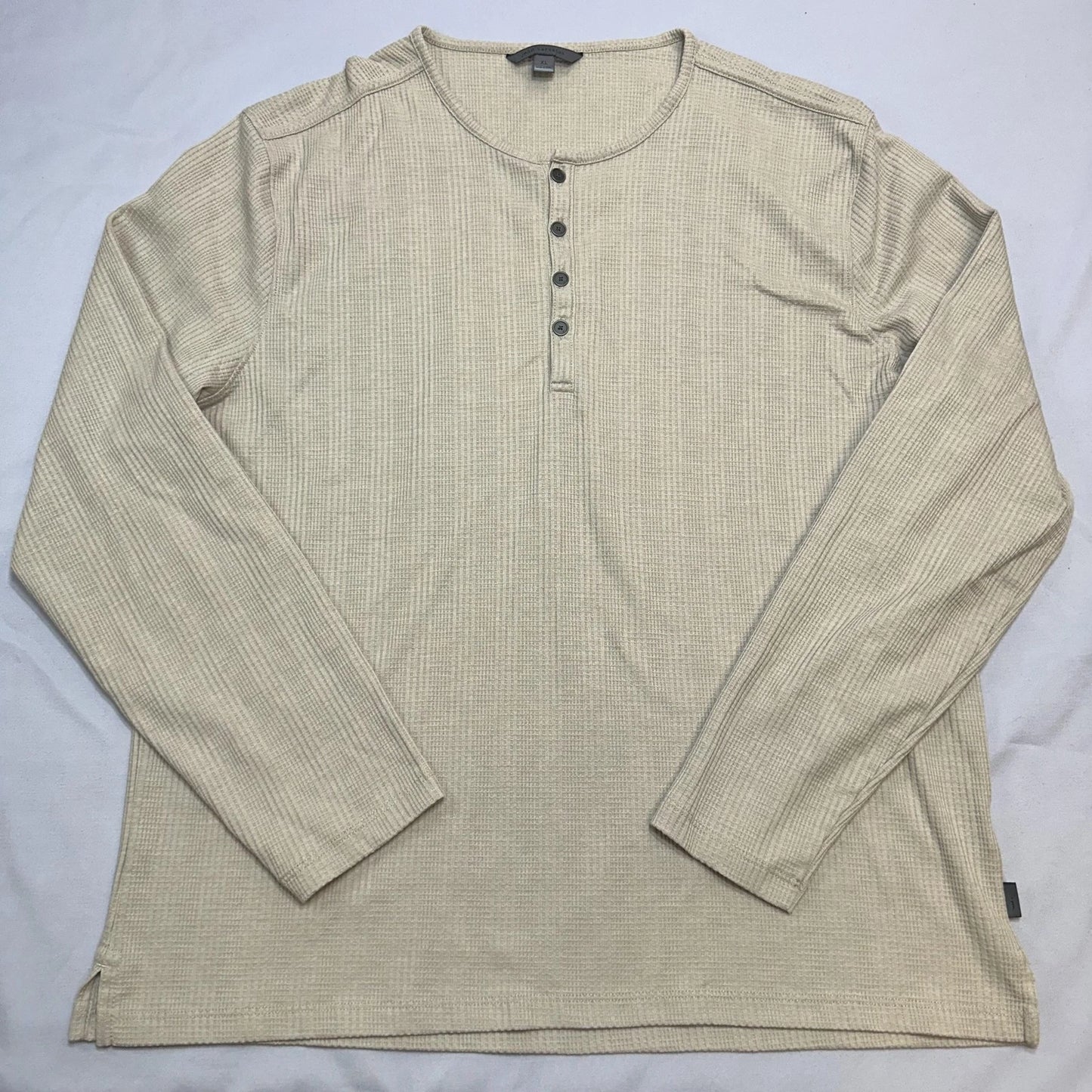 John Varvatos Shirt Mens XL Brown Thermal Henley Waffle Knit Casual Soft