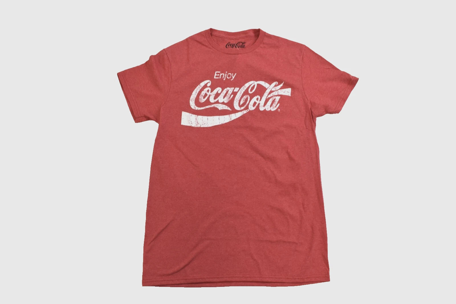Coca-Cola Mens Enjoy Coca-Cola Distressed Print Heather Red Coke Shirt New M-3XL