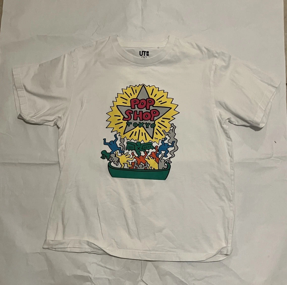 Uniqlo Keith Haring x Tokyo Pop Shop T Shirt White w Street Art Graphic Size L