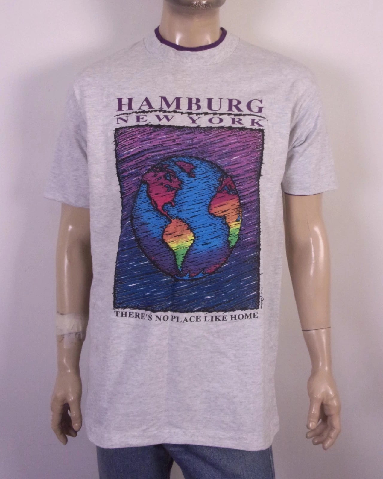 vintage 90s single stitch 1993 Hamburg NY Pop Art Earth T-Shirt Globe 2 Ply sz L