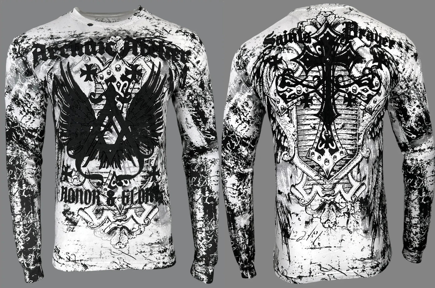 Archaic By Affliction Men's Long Sleeve T-shirt Achilles Wings Cross S-4XL
