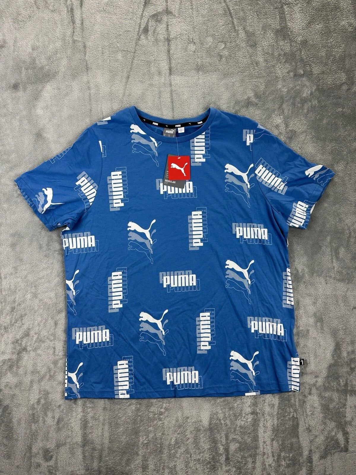 Puma Logo Amplified AOP Tee - Blue XXL New W Tags All Over Print NWT