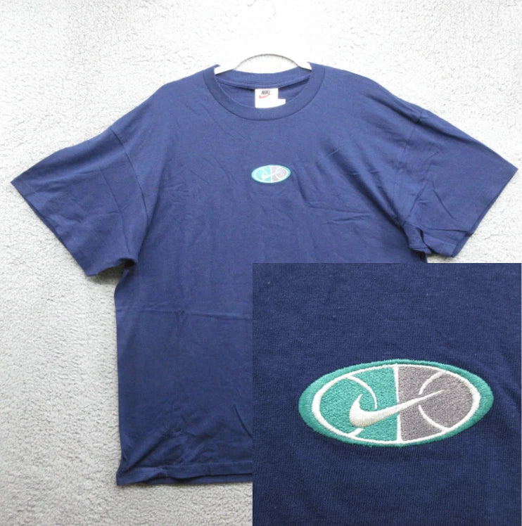 Nike Vintage Embroidered Center Swoosh Short Sleeve Shirt Mens XL Blue USA 90 #