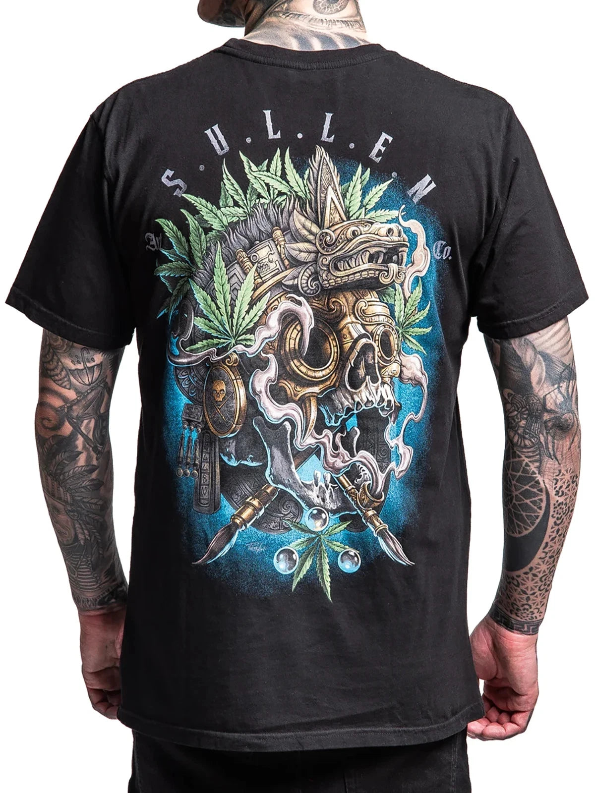 Sullen Men's Flower God Short Sleeve Premium T-shirt Skull Tattoo Art Aztec Tee