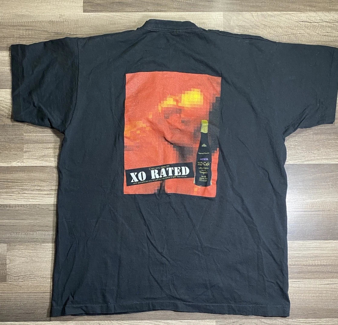 Patron Promotional TShirt XO Rated Pixelated Graphic Print Mens Sz XL Black SS