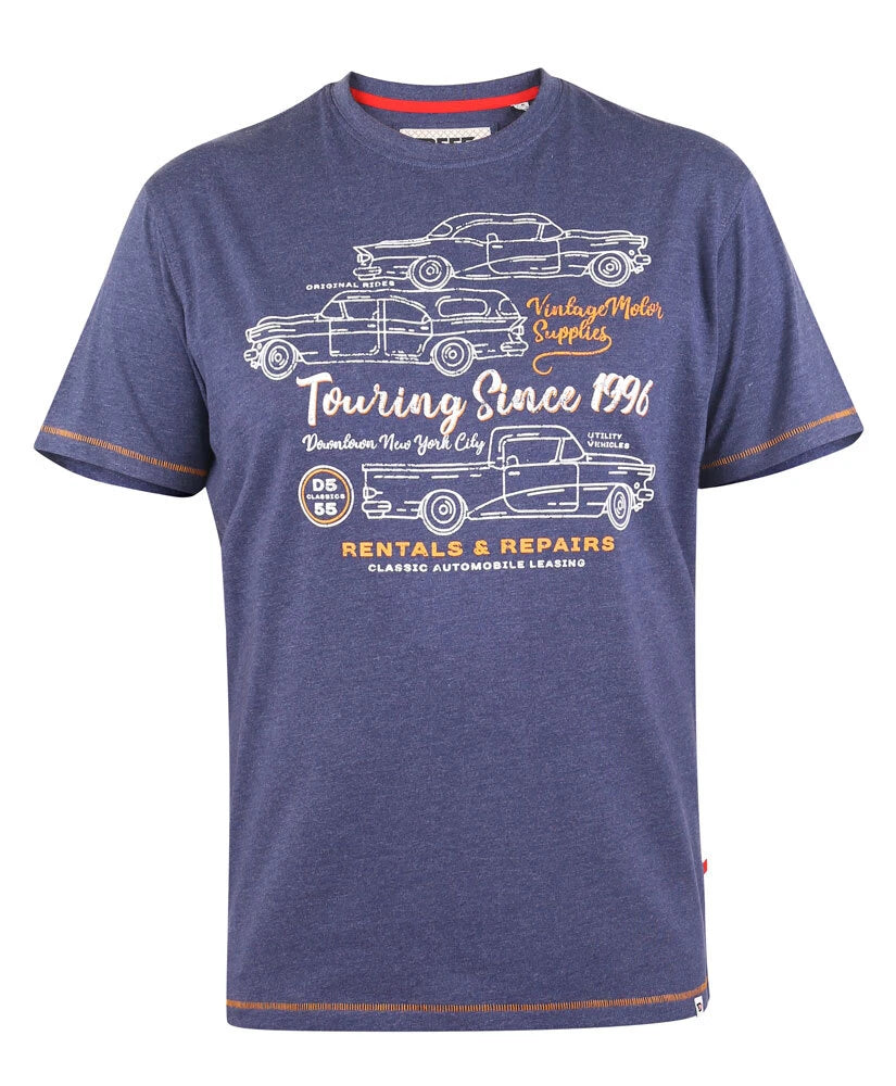 D555 Duke Mens Printed T-Shirt Vintage Cars Navy S M L XL XXL (601132-R)