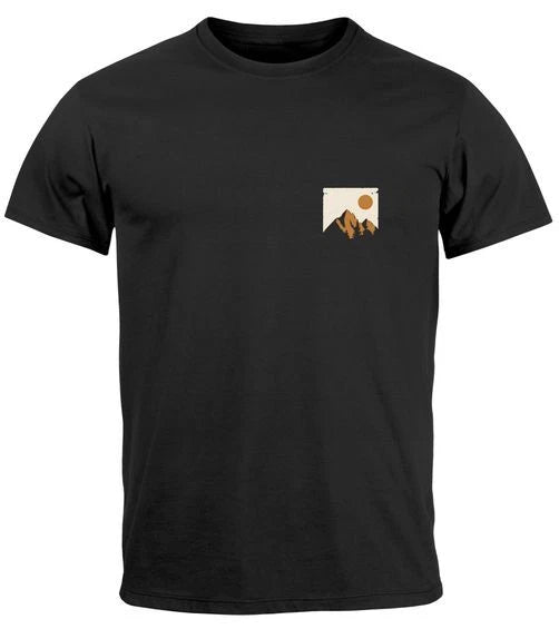 Mens T-Shirt Outdoor Adventure Print Shirt Chest Logo Nature Mountains Hiking