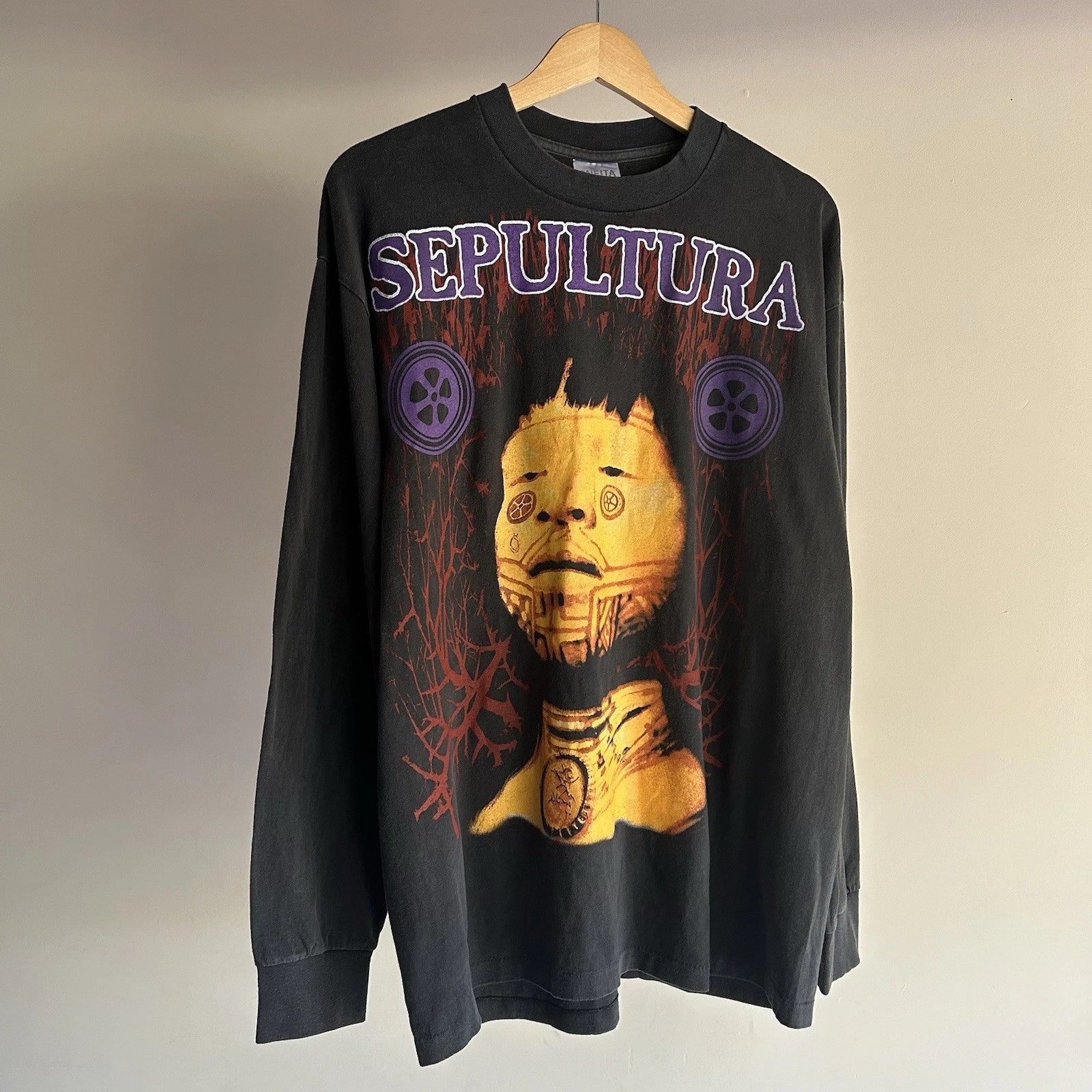 Vintage Sepultura Roots REPRINT Brazil Metal Longsleeve Faded Band Tee Shirt XL